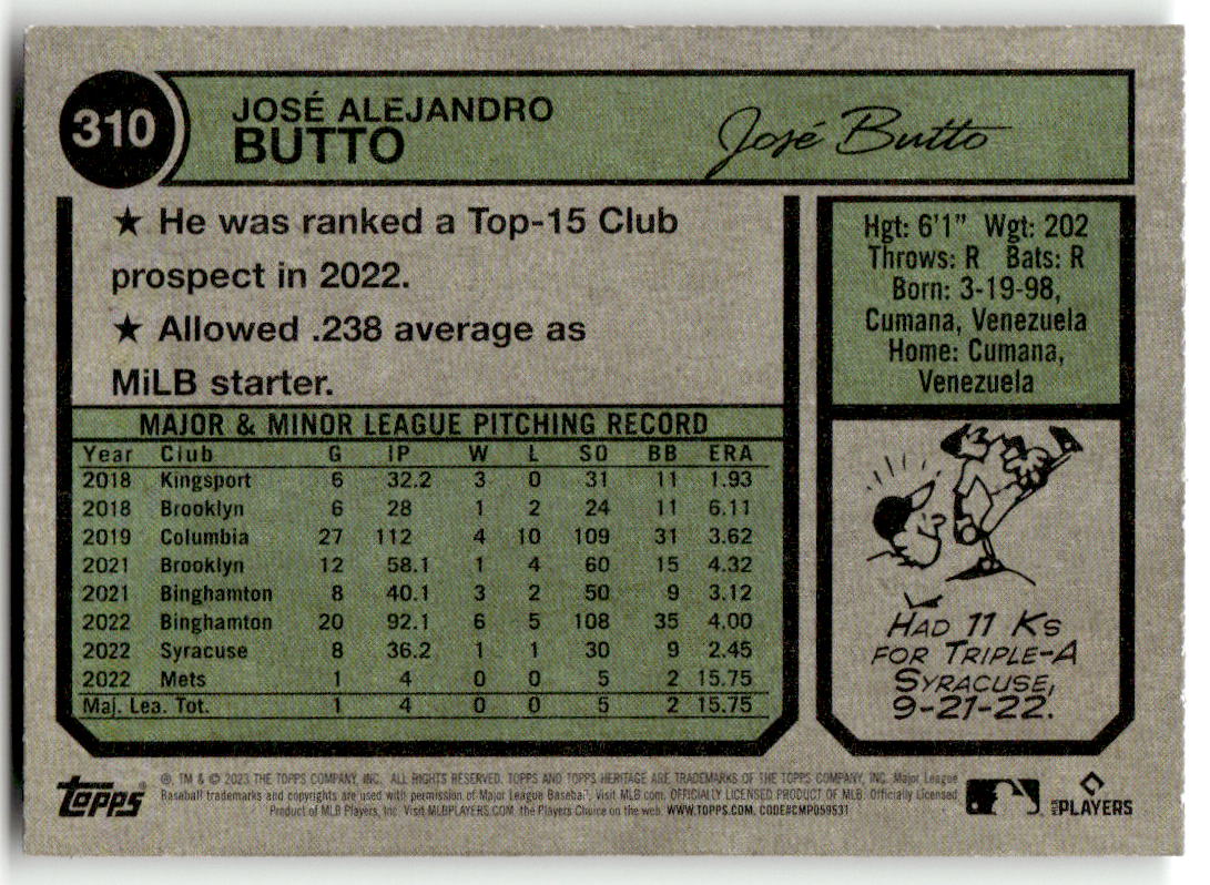 2023 Topps Heritage #310 José Butto