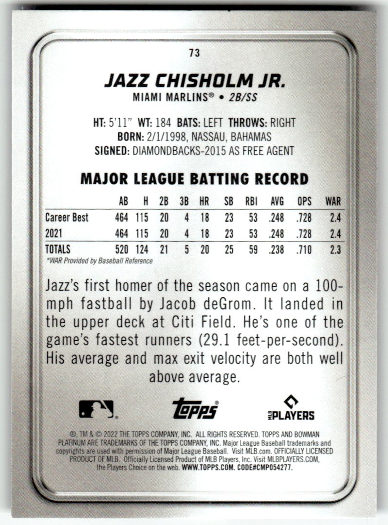 2022 Bowman Platinum #73 Jazz Chisholm Jr.