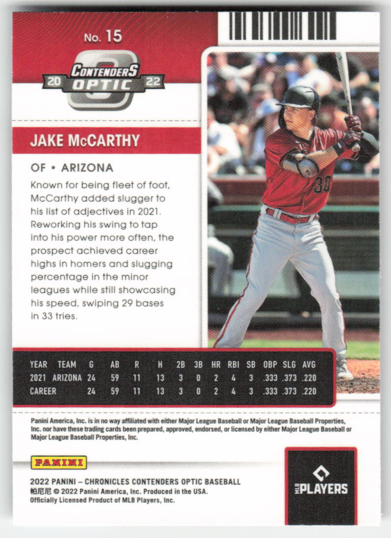 2022 Panini Chronicles #15 Jake McCarthy Contenders Optic