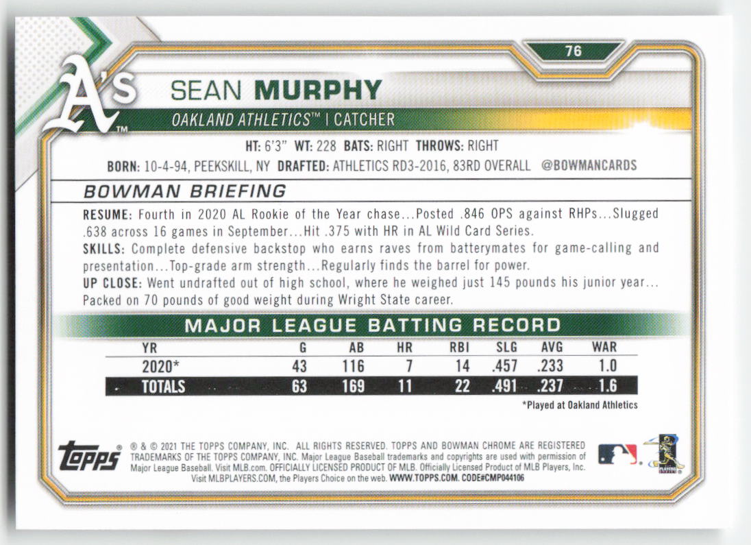 2021 Bowman #76 Sean Murphy