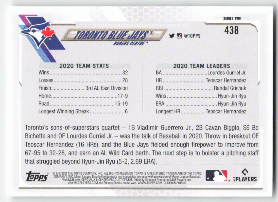 2021 Topps #438 Toronto Blue Jays