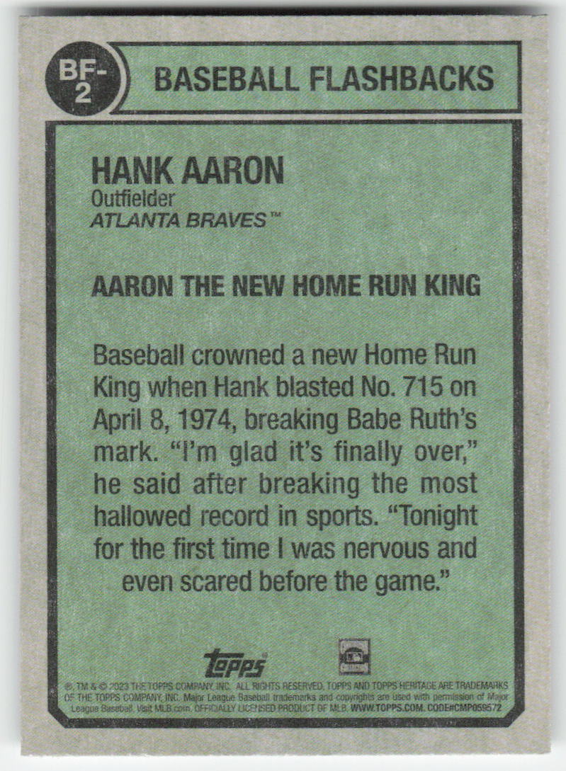 2023 Topps Heritage #BF-2 Hank Aaron Baseball Flashbacks