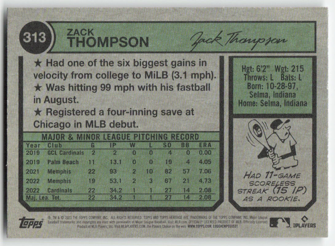 2023 Topps Heritage #313 Zack Thompson