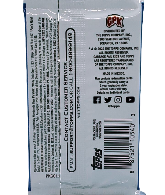 2022 Topps Garbage Pail Kids: Book Worms Hobby Pack (8 Sticker Cards) - Collectibles