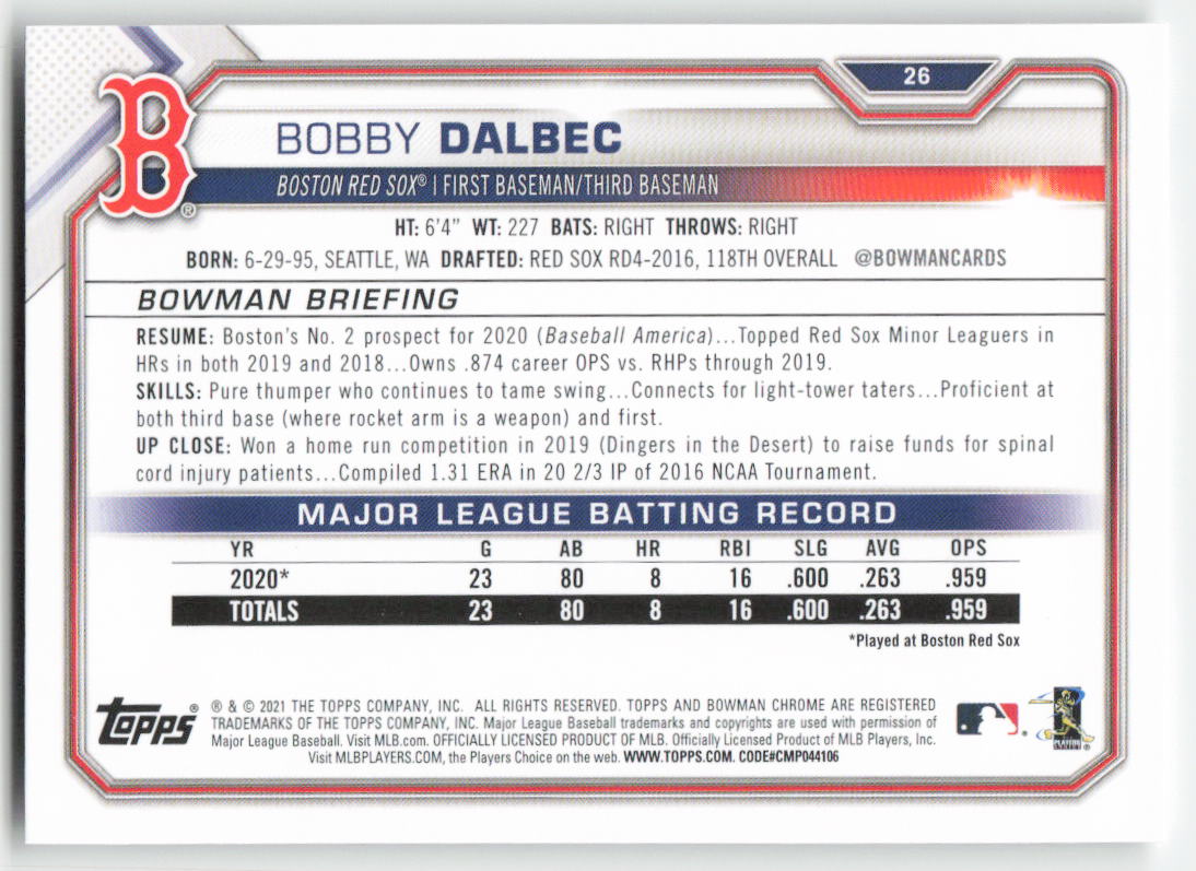 2021 Bowman #26 Bobby Dalbec