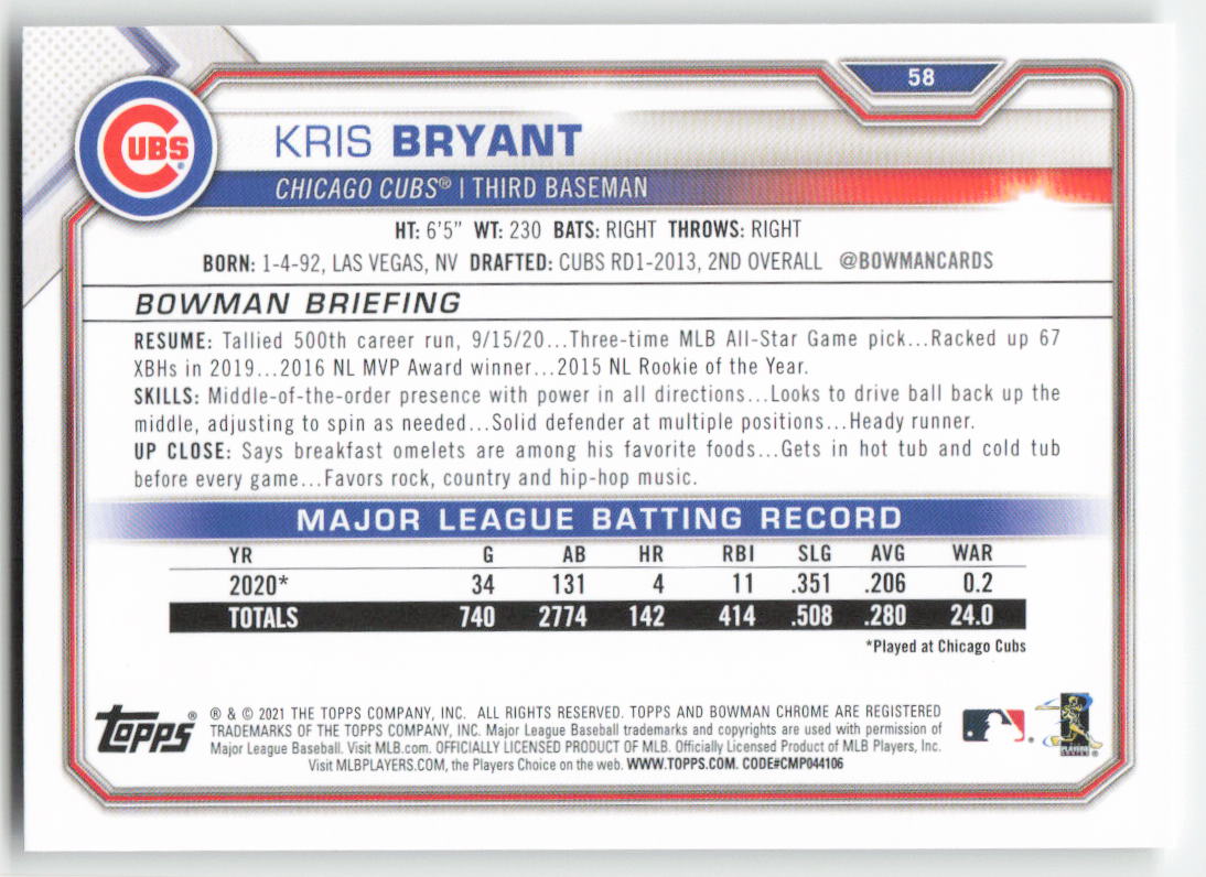 2021 Bowman #58 Kris Bryant