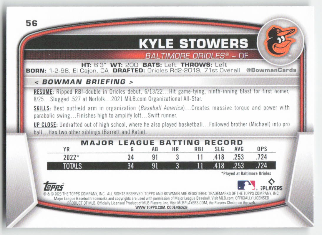 2023 Bowman #56 Kyle Stowers
