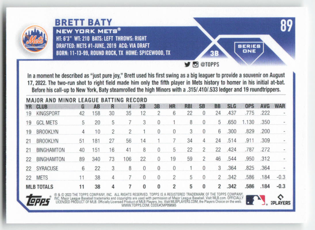 2023 Topps #89 Brett Baty