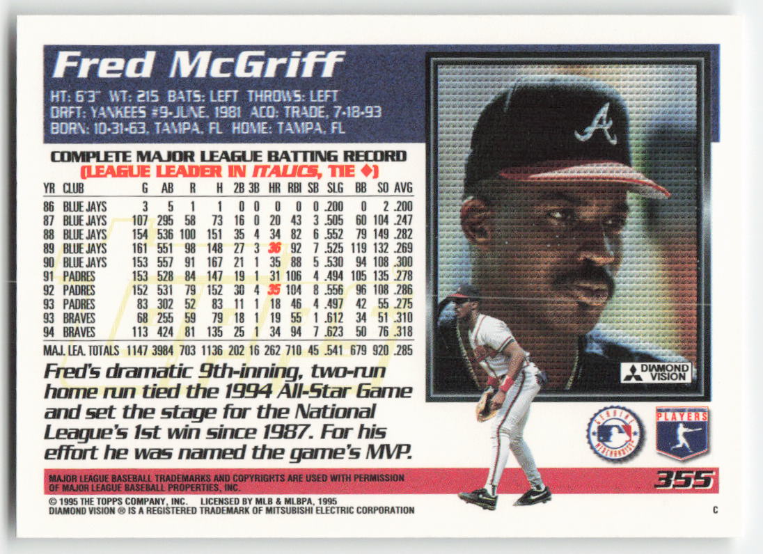 1995 Topps #355 Fred McGriff