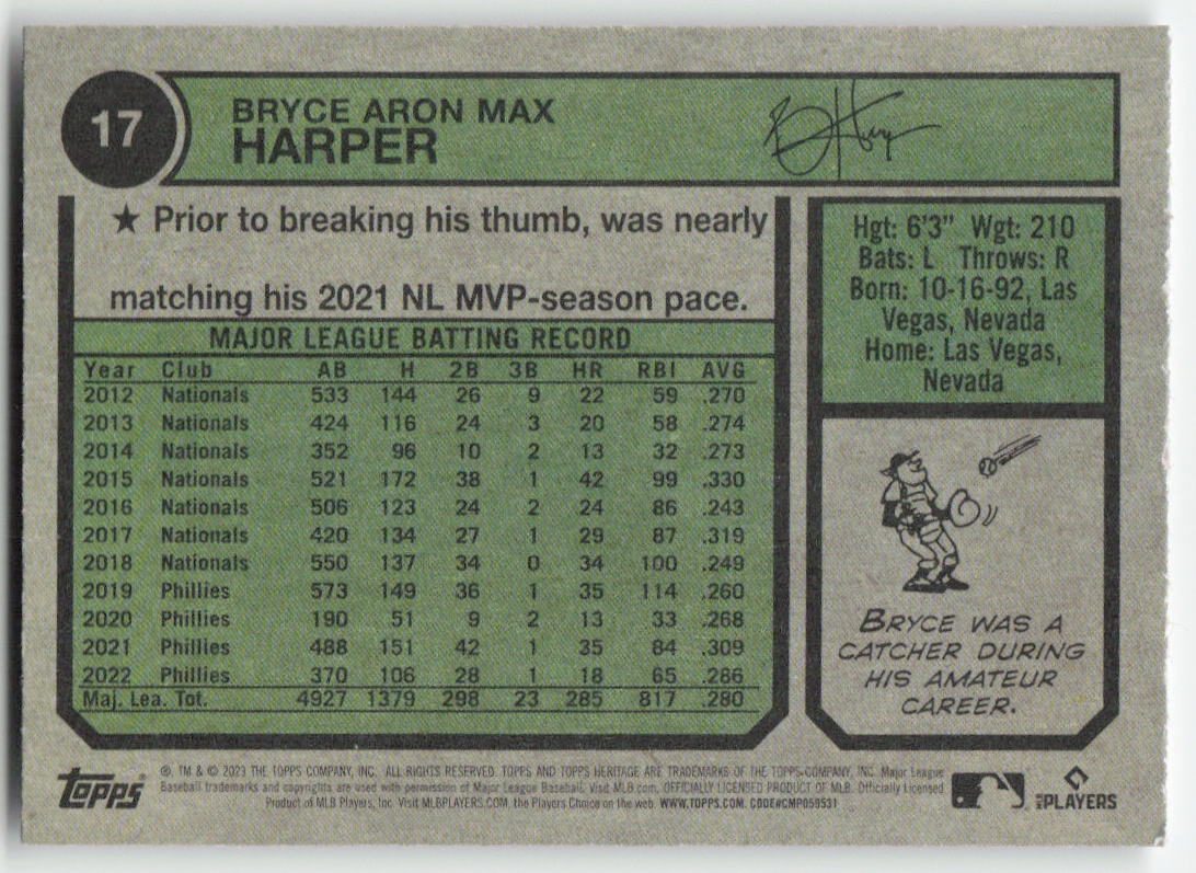 2023 Topps Heritage #17 Bryce Harper
