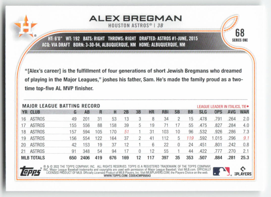 2022 Topps #68 Alex Bregman