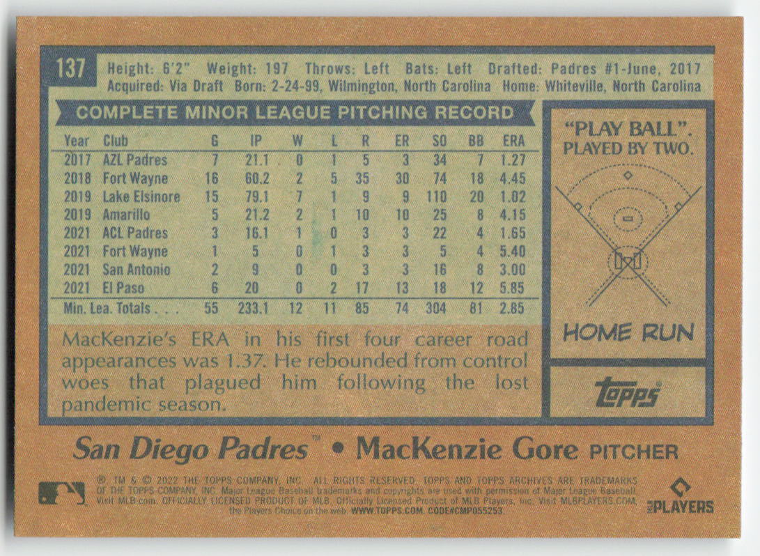 2022 Topps Archives #137 MacKenzie Gore