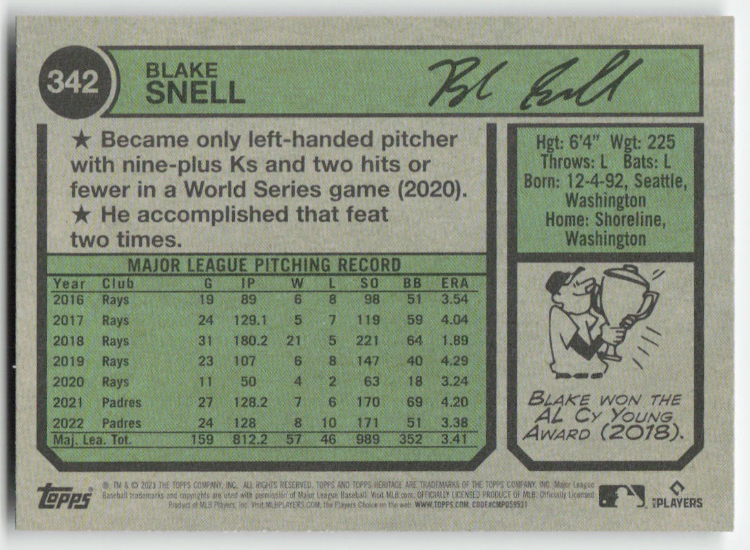 2023 Topps Heritage #342 Blake Snell