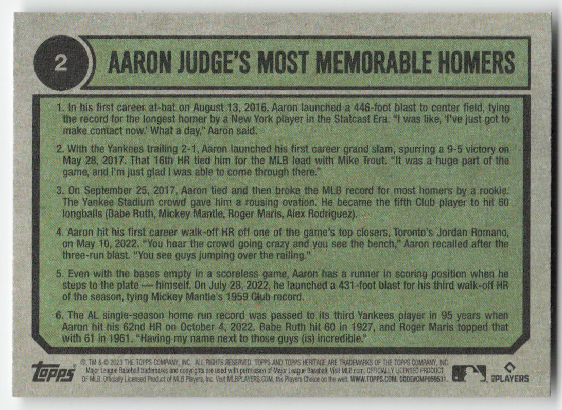 2023 Topps Heritage #2 Aaron Judge