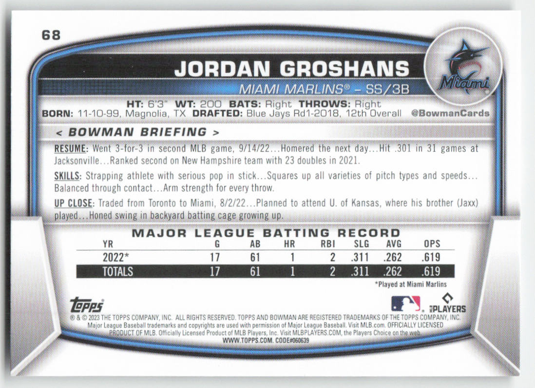 2023 Bowman #68 Jordan Groshans