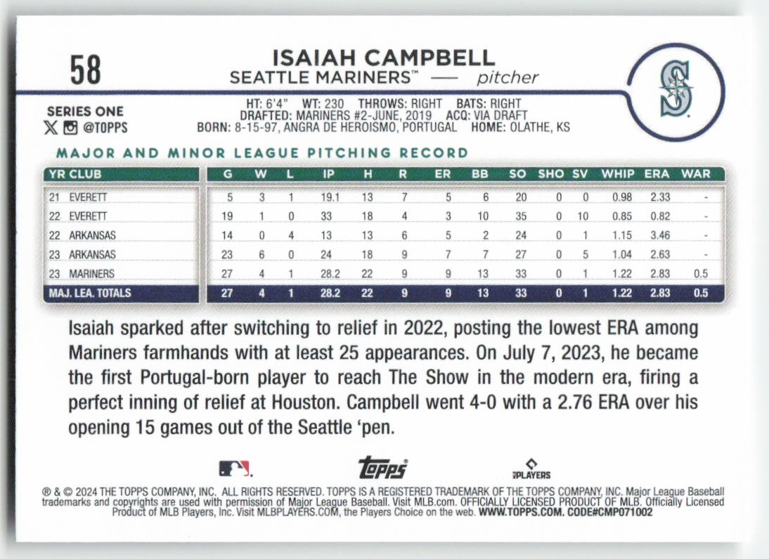 2024 Topps #58 Isaiah Campbell