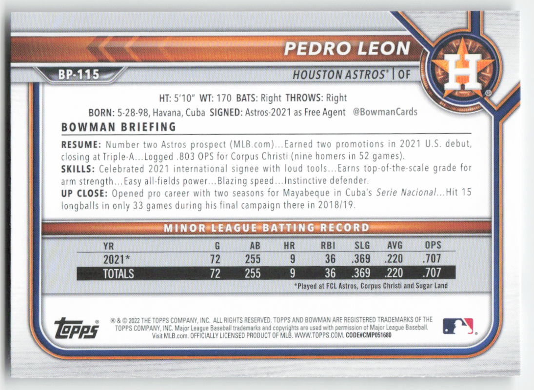 2022 Bowman Baseball #BP-115 Pedro Leon 586