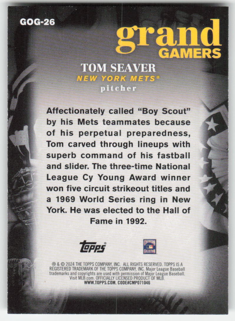 2024 Topps #GOG-26 Tom Seaver Grand Gamers Blue New York Mets 615