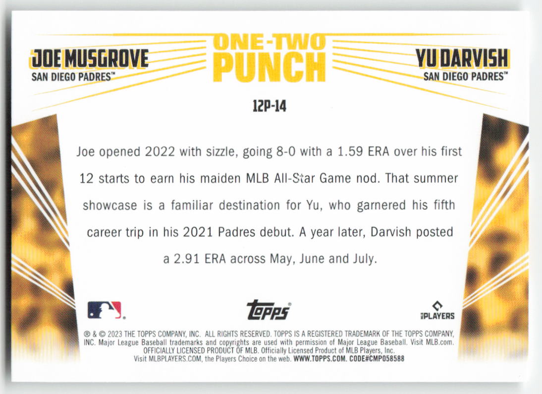 2023 Topps #12P-14 Joe Musgrove / Yu Darvish One-Two Punch San Diego Padres 622