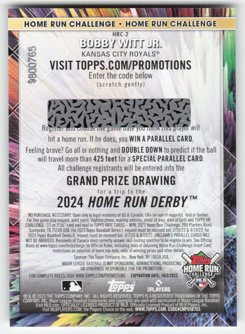 2023 Topps #HRC-2 Bobby Witt Jr. Home Run Challenge Kansas City Royals 624
