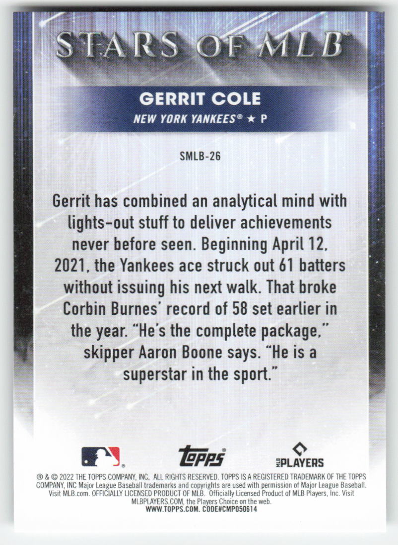 2022 Topps #SMLB-26 Gerrit Cole Stars of MLB New York Yankees 651