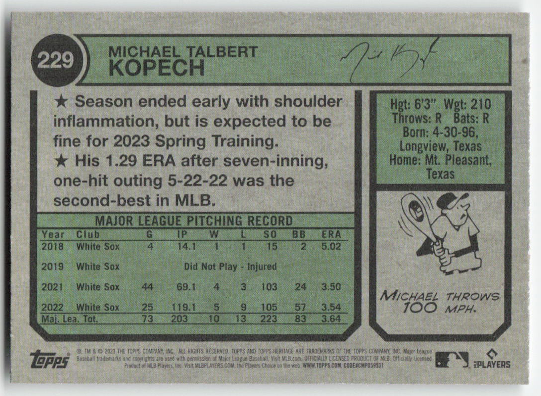 2023 Topps Heritage #229 Michael Kopech Chicago White Sox 813