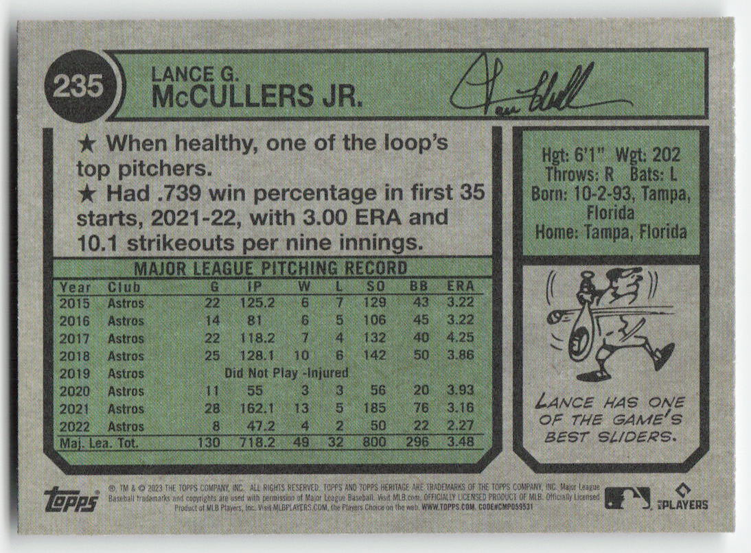 2023 Topps Heritage #235 Lance McCullers Jr. Houston Astros 826