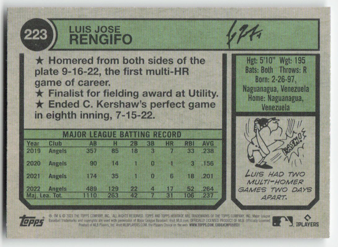 2023 Topps Heritage #223 Luis Rengifo Los Angeles Angels 833
