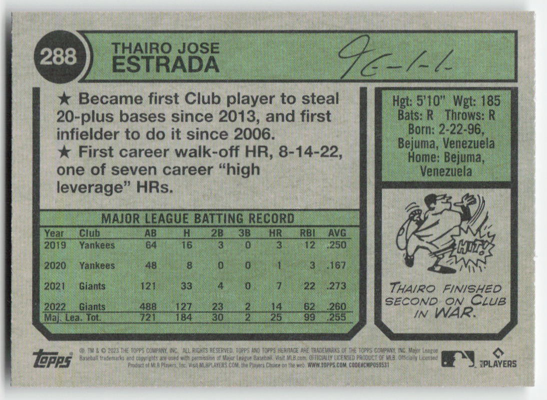 2023 Topps Heritage #288 Thairo Estrada San Francisco Giants 845