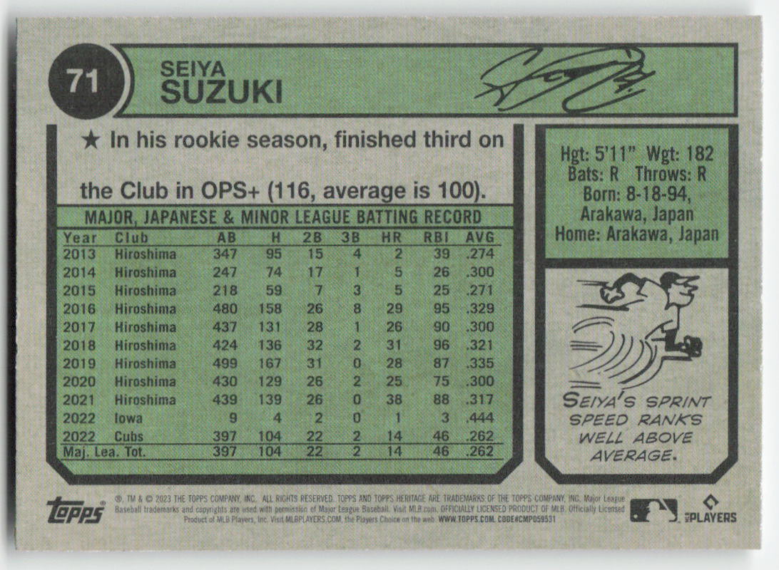 2023 Topps Heritage #71 Seiya Suzuki Chicago Cubs 850