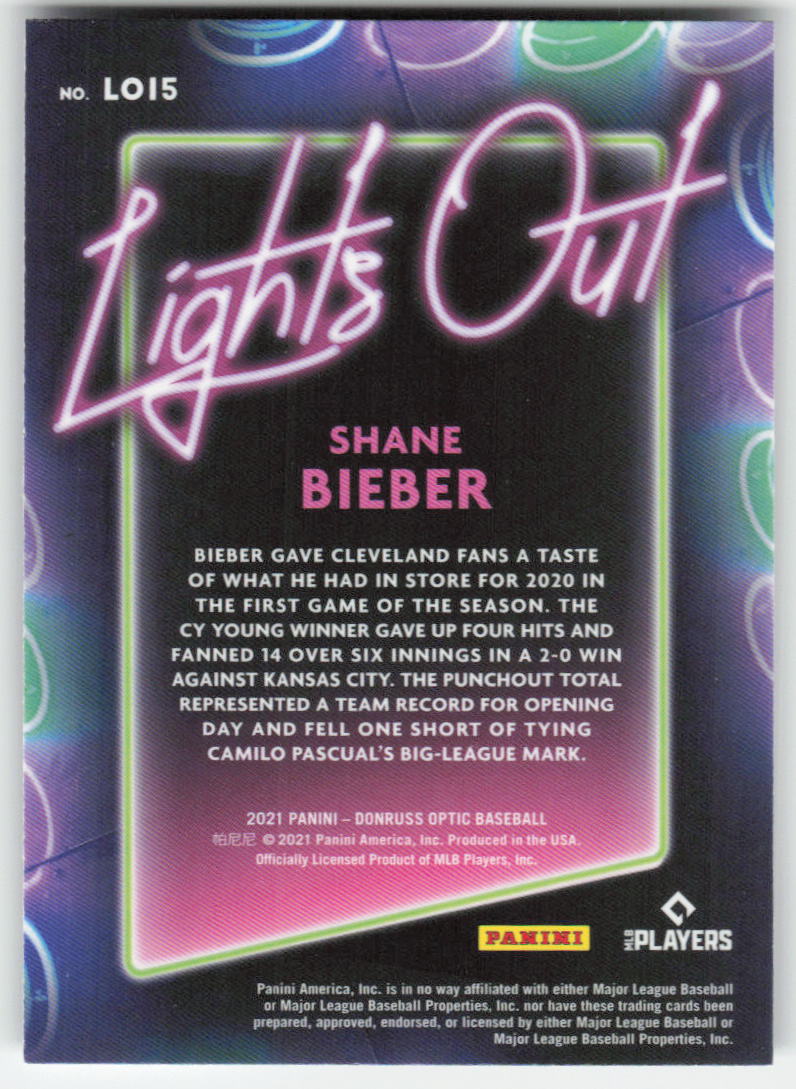 2021 Donruss Optic #LO15 Shane Bieber Lights Out Cleveland Indians 860