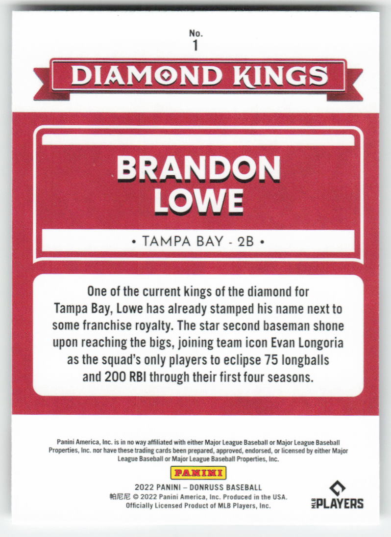 2022 Donruss #1 Brandon Lowe Tampa Bay Rays 876