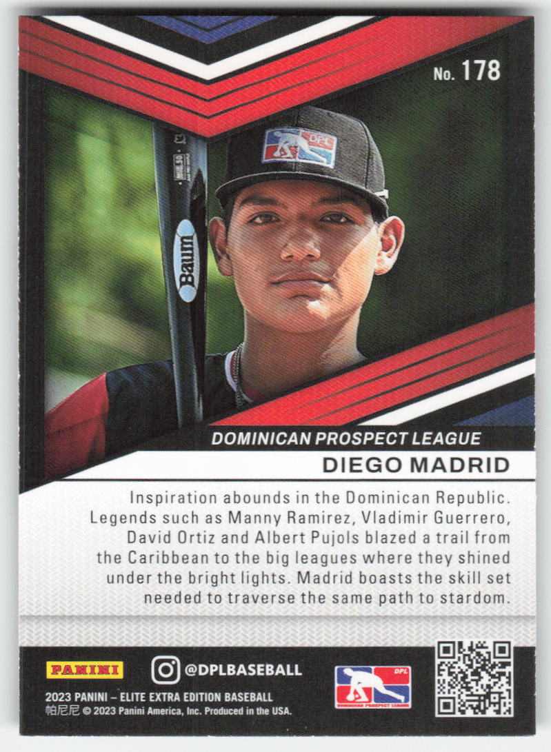 2023 Panini Elite Extra Edition #178 Diego Madrid Dominican Prospect League 893