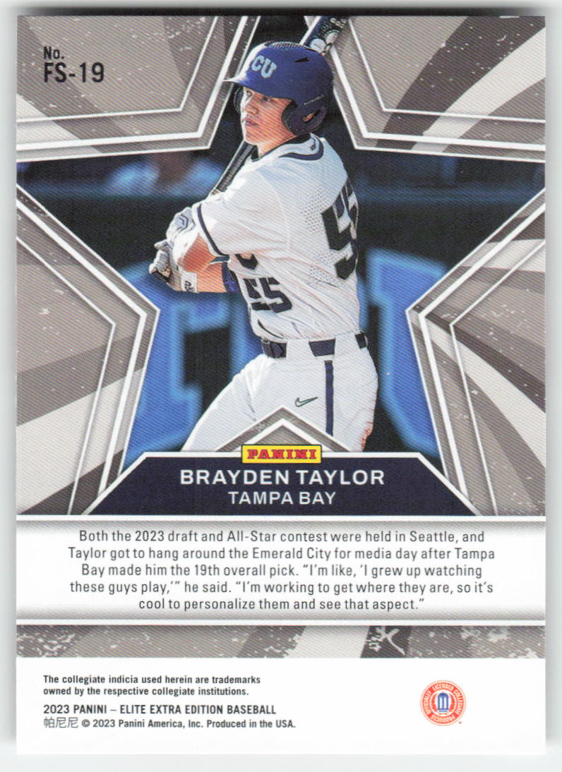 2023 Panini Elite Extra #FS-19 Brayden Taylor Future Star Status Rays 894