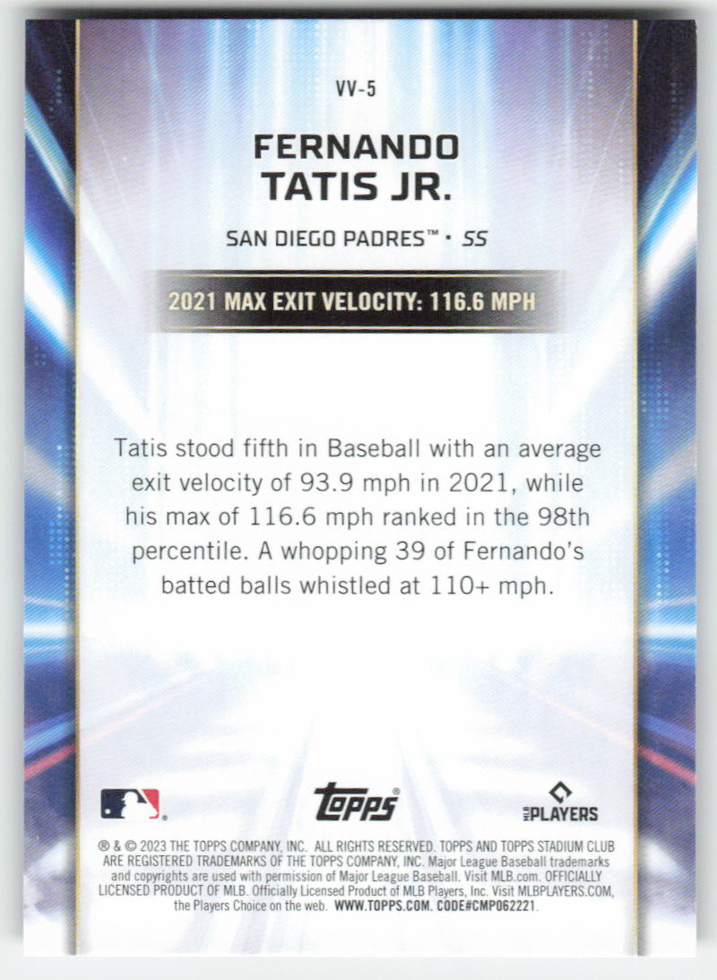 2023 Stadium Club #VV-5 Fernando Tatis Jr. Virtuosos of Velocity Padres 903