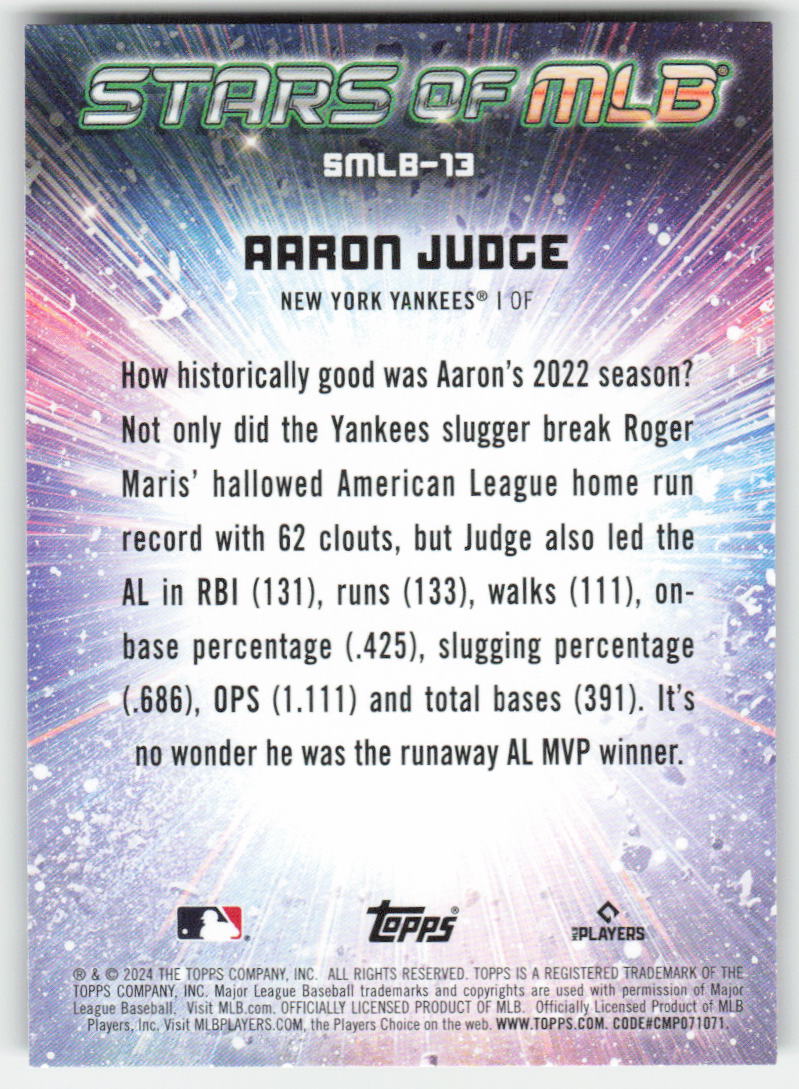2024 Topps #SMLB-13 Aaron Judge Stars of MLB New York Yankees 911