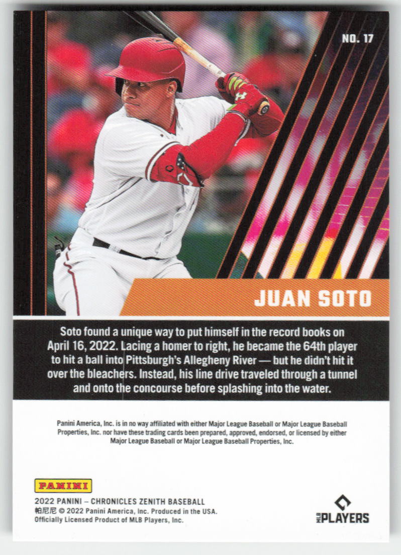 2022 Panini Chronicles #17 Juan Soto Zenith Washington Nationals 953
