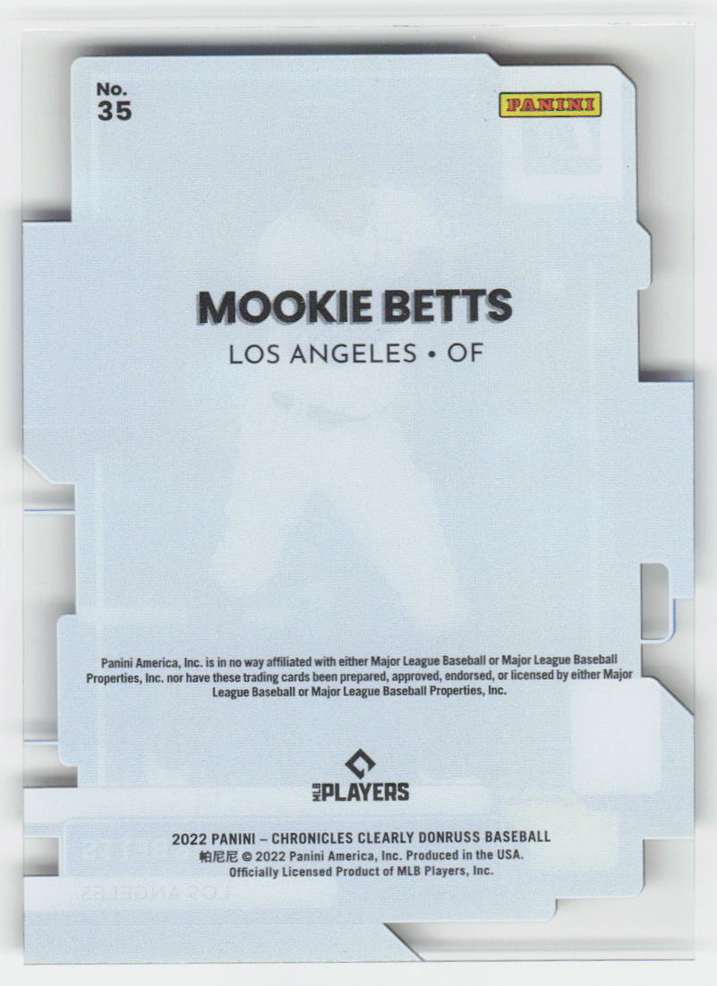 2022 Panini Chronicles #35 Mookie Betts Clearly Donruss Los Angeles Dodgers 954