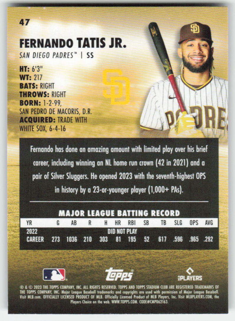 2023 Stadium Club #47 Fernando Tatis Jr. San Diego Padres 971