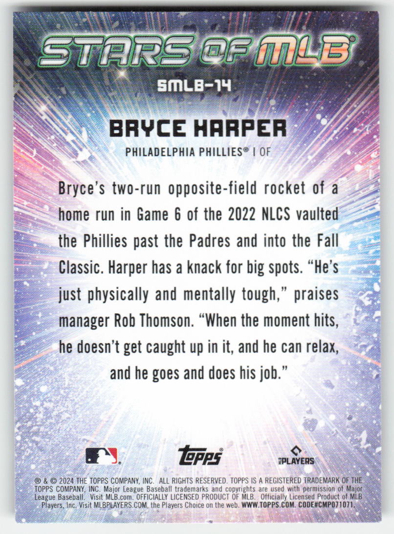 2024 Topps #SMLB-14 Bryce Harper Stars of MLB Philadelphia Phillies 1038