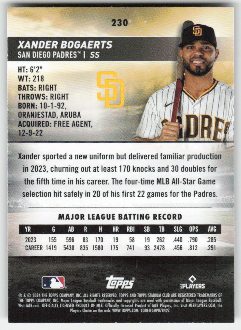 2024 Stadium Club #230 Xander Bogaerts Red Foil San Diego Padres 1061