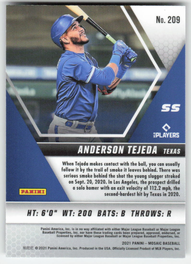 2021 Panini Mosaic #209 Anderson Tejeda Texas Rangers Rookie 1106