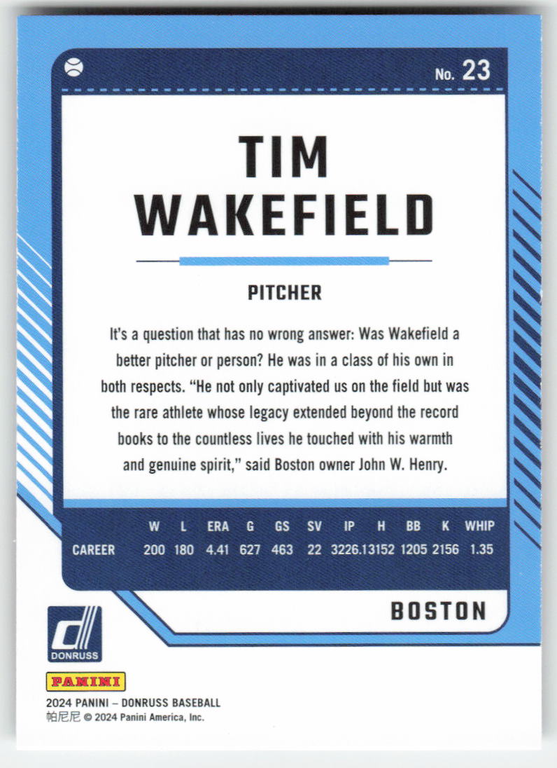 2024 Donruss #23 Tim Wakefield Holo Boston Red Sox 1112
