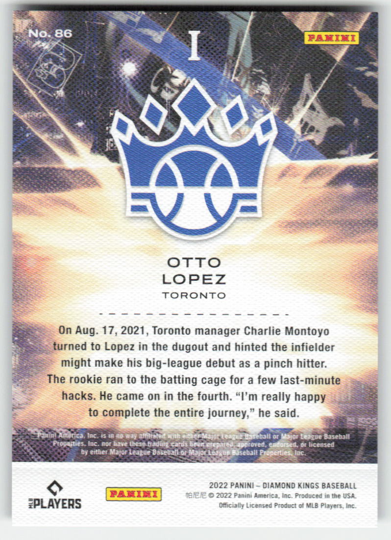 2022 Panini Diamond Kings #86 Otto Lopez Framed Blue Toronto Blue Jays RC 1119