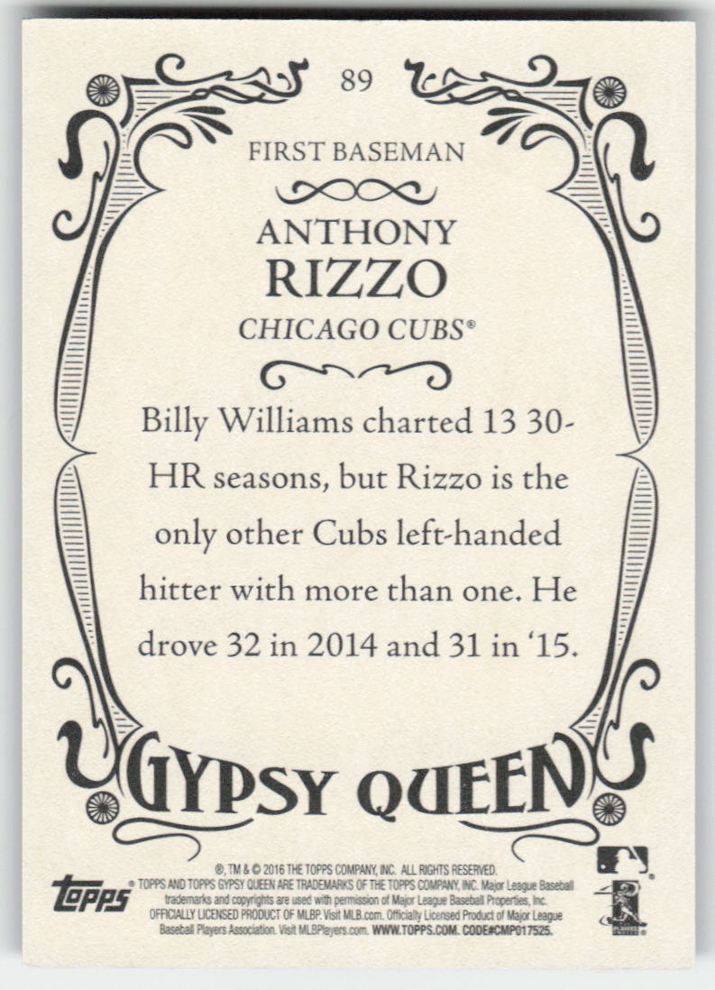 2016 Topps Gypsy Queen #89 Anthony Rizzo Framed Blue Chicago Cubs 1120