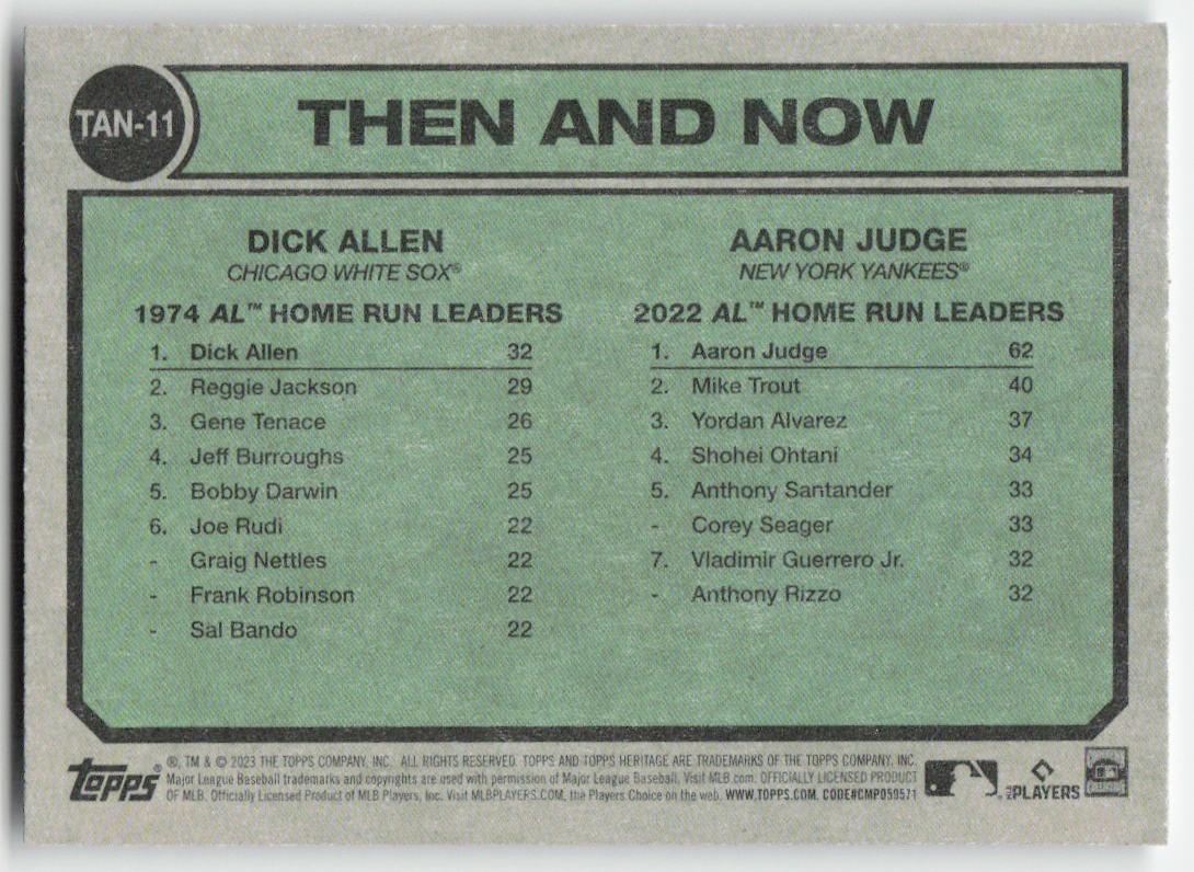2023 Topps Heritage #TAN-11 Dick Allen / Aaron Judge Then and Now 1218