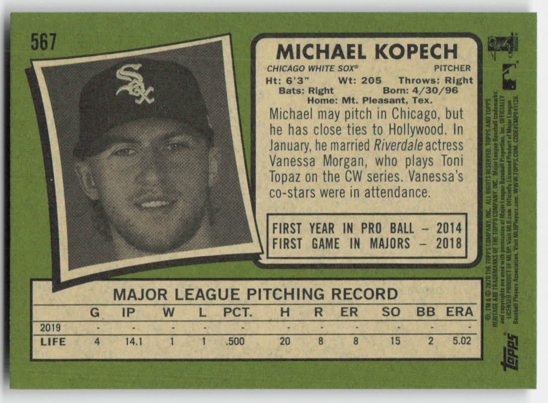 2020 Topps Heritage #567 Michael Kopech Chicago White Sox 1235