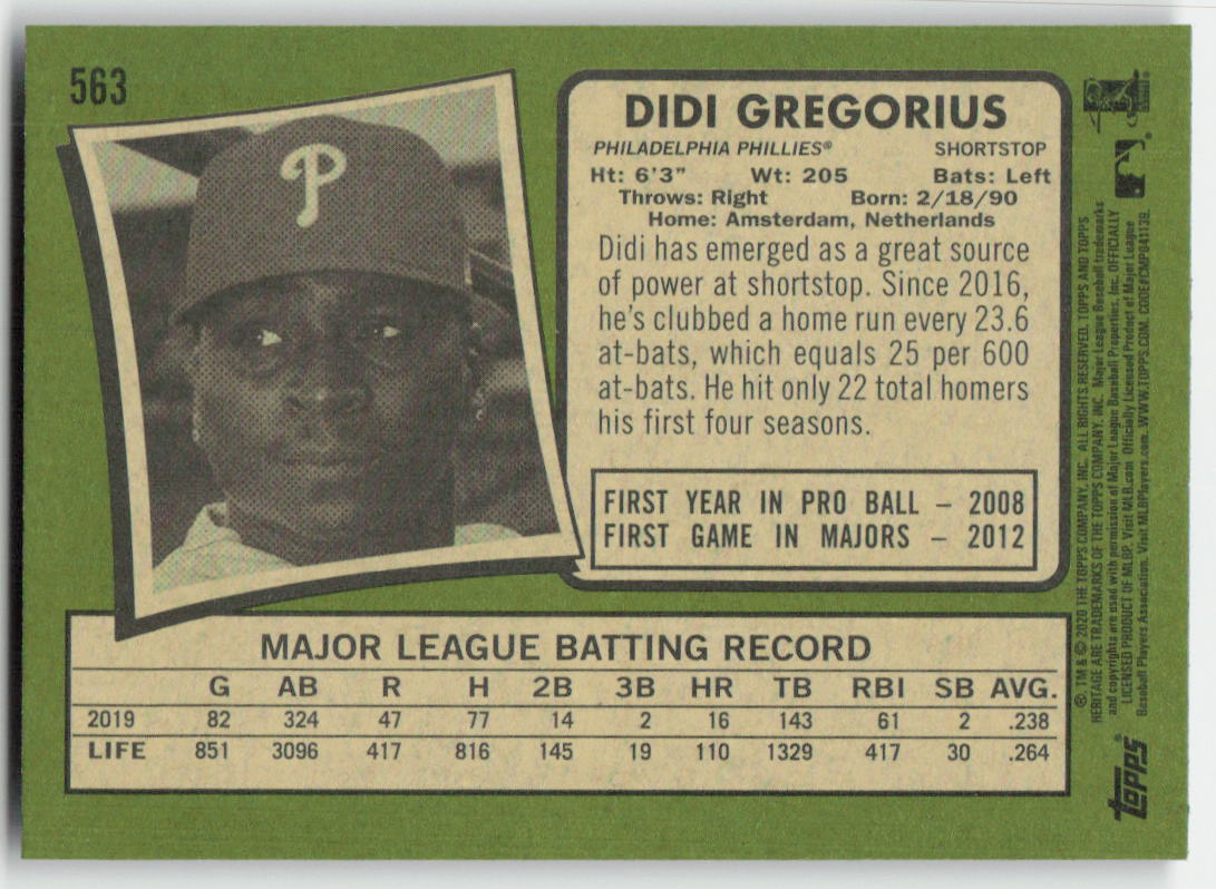 2020 Topps Heritage #563 Didi Gregorius Philadelphia Phillies 1238
