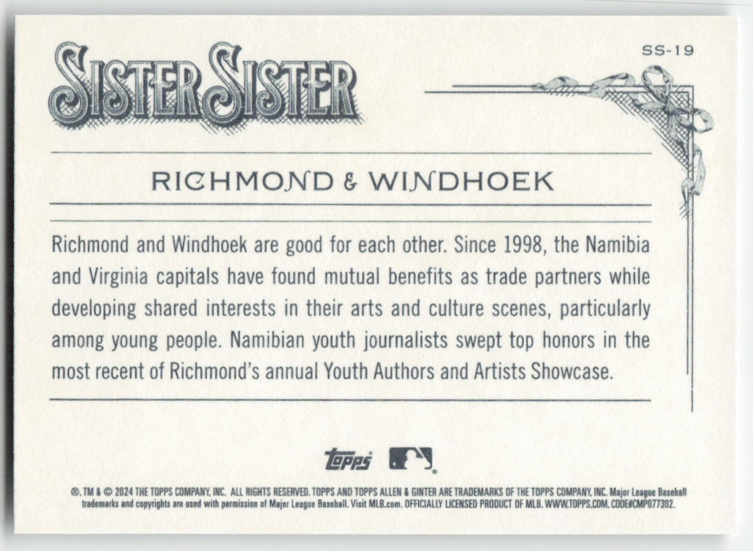 2024 Topps Allen & Ginter #SS-19 Richmond / Windhoek Sister Sister 1242