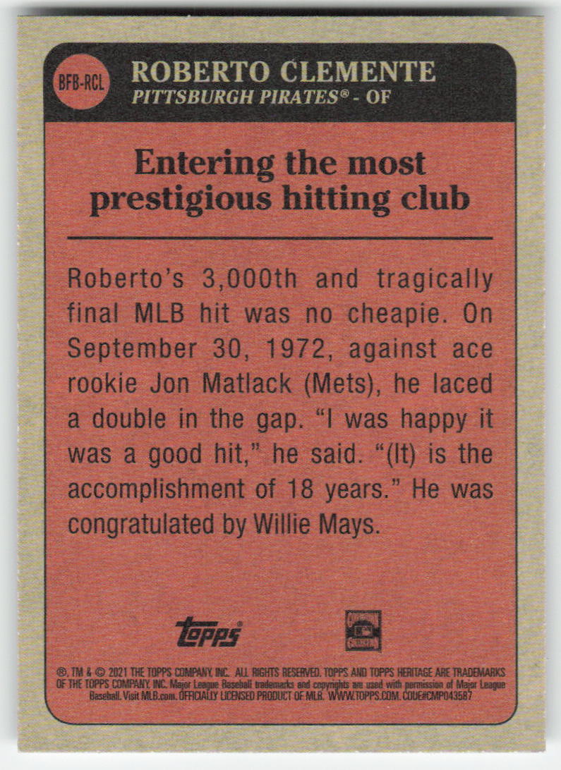 2021 Topps Heritage #BFB-RCL Roberto Clemente Baseball Flashbacks Pirates 1287